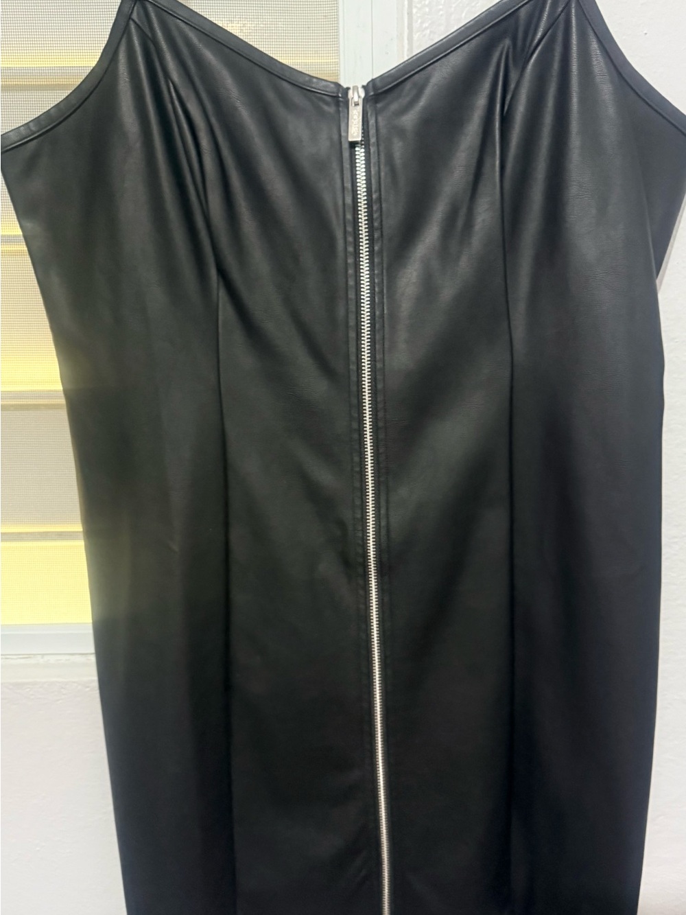Guess Black Faux Leather Zip-Front Sleeveless Dress